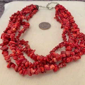 Red Colored Shell Necklace, Multi-Strand, 17", Summer, Beach